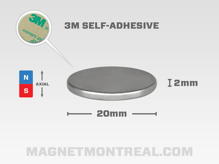 Aimant Cylindrique Autocollant de 20mm large x 2mm d'épaisseur - Magnet  Montréal