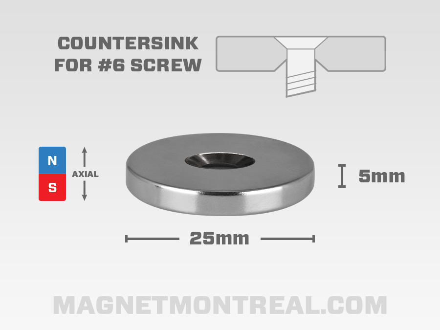Aimant cylindrique avec crochet, 25mm large x 8mm d'épaisseur (0.98 x  0.31) - Magnet Montréal