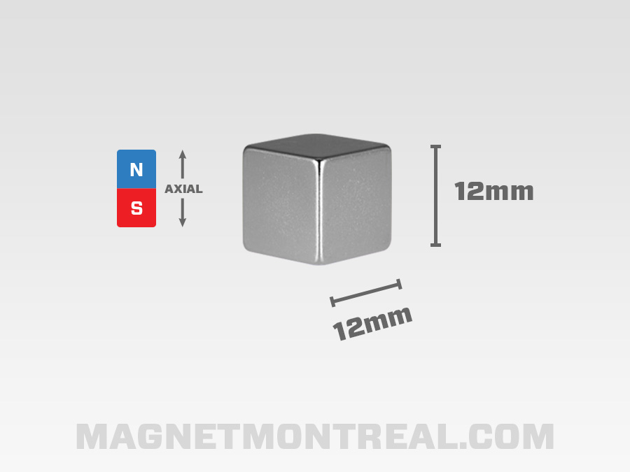 Aimant Carré au Néodymium, cube de 12mm (0.47) - Magnet Montréal