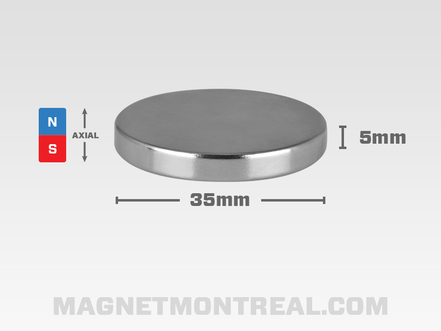 Aimant Cylindrique au Néodymium, 35mm de large x 5mm d'épaisseur (1.38 x  0.2) - Magnet Montréal