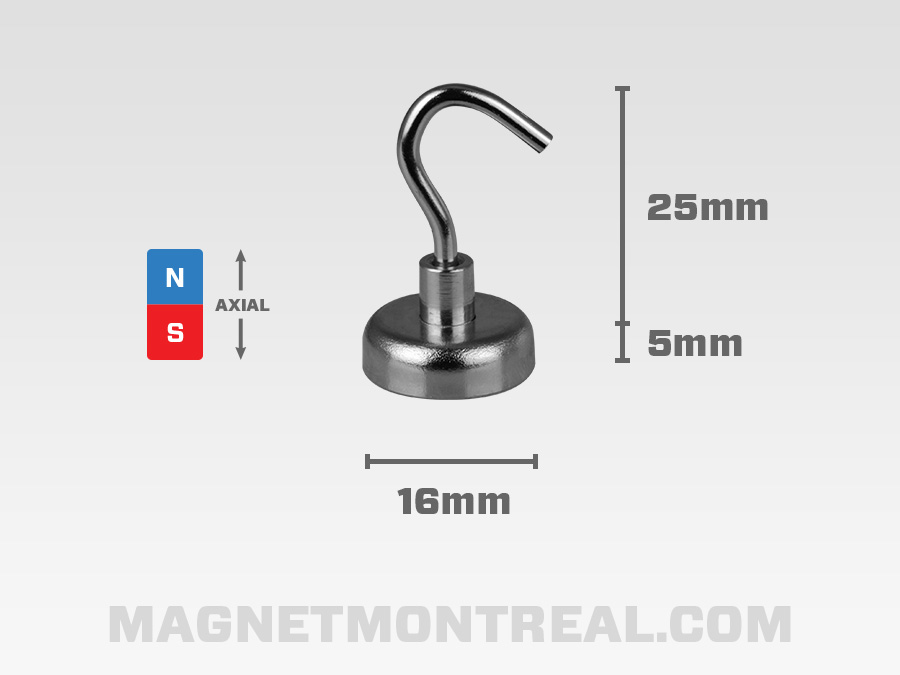 Aimant cylindrique au Néodymium avec crochet, 16mm de large x 5mm  d'épaisseur (0.63 x 0.2) - Magnet Montréal