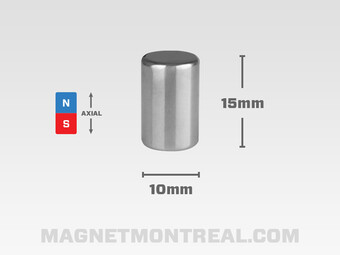 Long Aimant Cylindrique au Néodymium de 25mm de long (0.98")