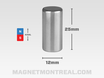 Long Aimant Cylindrique au Néodymium de 25mm de long (0.98")