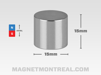Aimant Cylindrique, 15mm large x 15mm d'épaisseur (0.59" x 0.59")