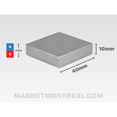 Aimant Rectangulaire au Néodymium, 40mm x 40mm x 10mm - Magnet Montréal