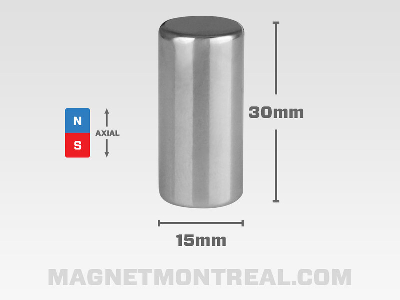 Long Aimant Cylindrique au Néodymium de 30mm de long (1.18")